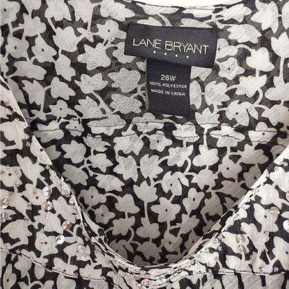 Lane Bryant Black White Top 3 Tiers Ruffles Strappy Chiffon Sequins Neckline 26W - Picture 8 of 9